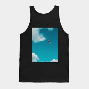 Sky Diver: Woman in Red Bathing Suit Dives Gracefully Through the Clouds Tank Top